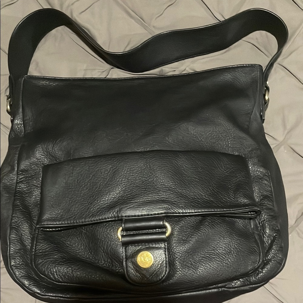 Ugg black pebbled leather hobo purse